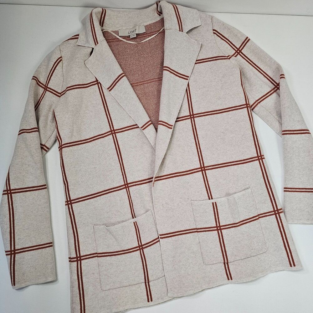 LOFT 100% Cotton Windowpane Cardigan XS